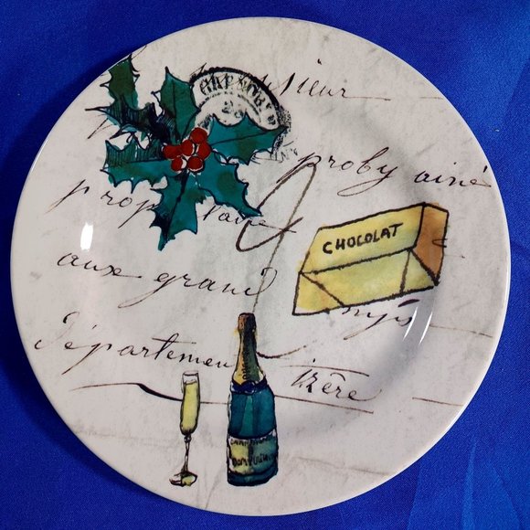 4 Williams Sonoma Portugal Pottery Christmas in Paris Salad Dessert Plates Set - Picture 8 of 10